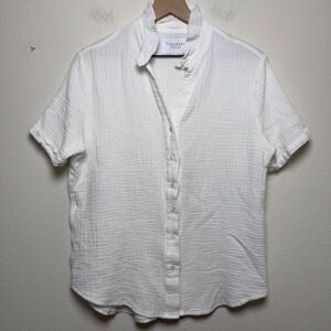 The Shirt Rochelle Behrens Women Cotton Gauze Button Down Medium White Luxury